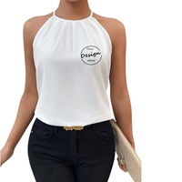 Camiseta sin Mangas Blanca de Algodón Ligero 100% Algodón para Mujer, Personalizable al por Mayor, Cuello Halter con Pliegues, Holgada y Larga