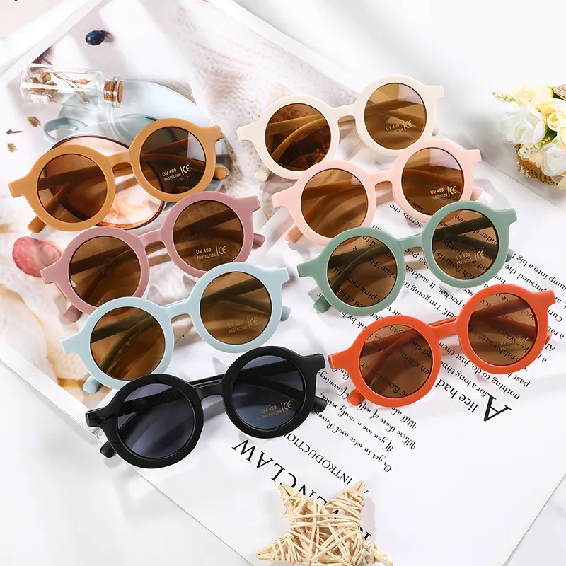 Whosale Korean Cute Girls Boys Children's Sun Glasses UV400 Protection De Sol Gafas Candy Color Round Sunglasses for Kids