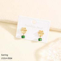 Perhiasan Wanita Mewah Ringan Vintage Personalisasi Chic Bergaya Lapis Emas 18K Baja Tahan Karat Anting Zirkon Bentuk Bunga