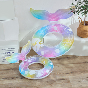 Mermaid Tail Swimming Ring <b>Inflatable</b> Pool <b>Float</b> For Children With Sequin Design Novelty Shape - Product Image 2