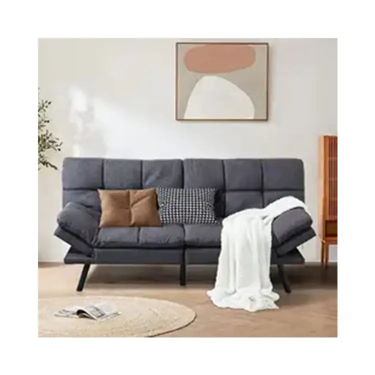 Sofá cama convertible futón, sofá futón de espuma viscoelástica, sofá cama futón con patas de metal para espacio habitable compacto
