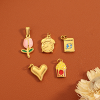Pendentif Caméra Passeport Tendance pour Femme et Homme, Breloques Frites, Café, Fleur en Émail en Acier Inoxydable Plaqué Or 18K pour la Fabrication de Bijoux