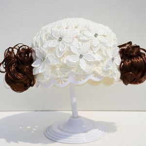 2024 mùa xuân mới bé tóc giả mũ siêu dễ thương Châu Âu Tóc Công Chúa Mũ bé ren hoa bông dệt mũ - Product Image 6