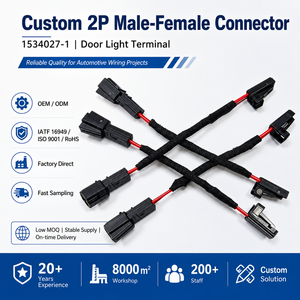 Kabel Konektor 2-Pin 2-Core Pria Wanita Kustom 1534027-1 Wiring Harness untuk Lampu Pintu Mobil Koneksi Plug & Play - Product Image 1
