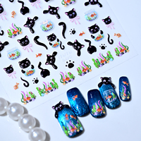 Nouvel Arrivage Autocollants 5D Halloween Brillants Effet Œil de Chat Noir Cœur Araignée Décorations pour Ongles Faciles à Appliquer Motifs Mixtes