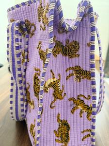 Cotton Quilted <b>Tote</b> <b>Bag</b> <b>with</b> Leopard Print Large Reusable Shopping and Travel <b>Bag</b> 16x16 & 18x18 Inches <b>Zipper</b> Closure - Product Image 3