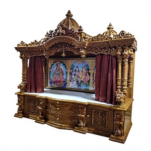 Large Wooden Handmade Temple For Home Big Mandir in Teak Wood with Brown Polish Traditional Heavy Carved Temple for Home USA - Product Image 6
