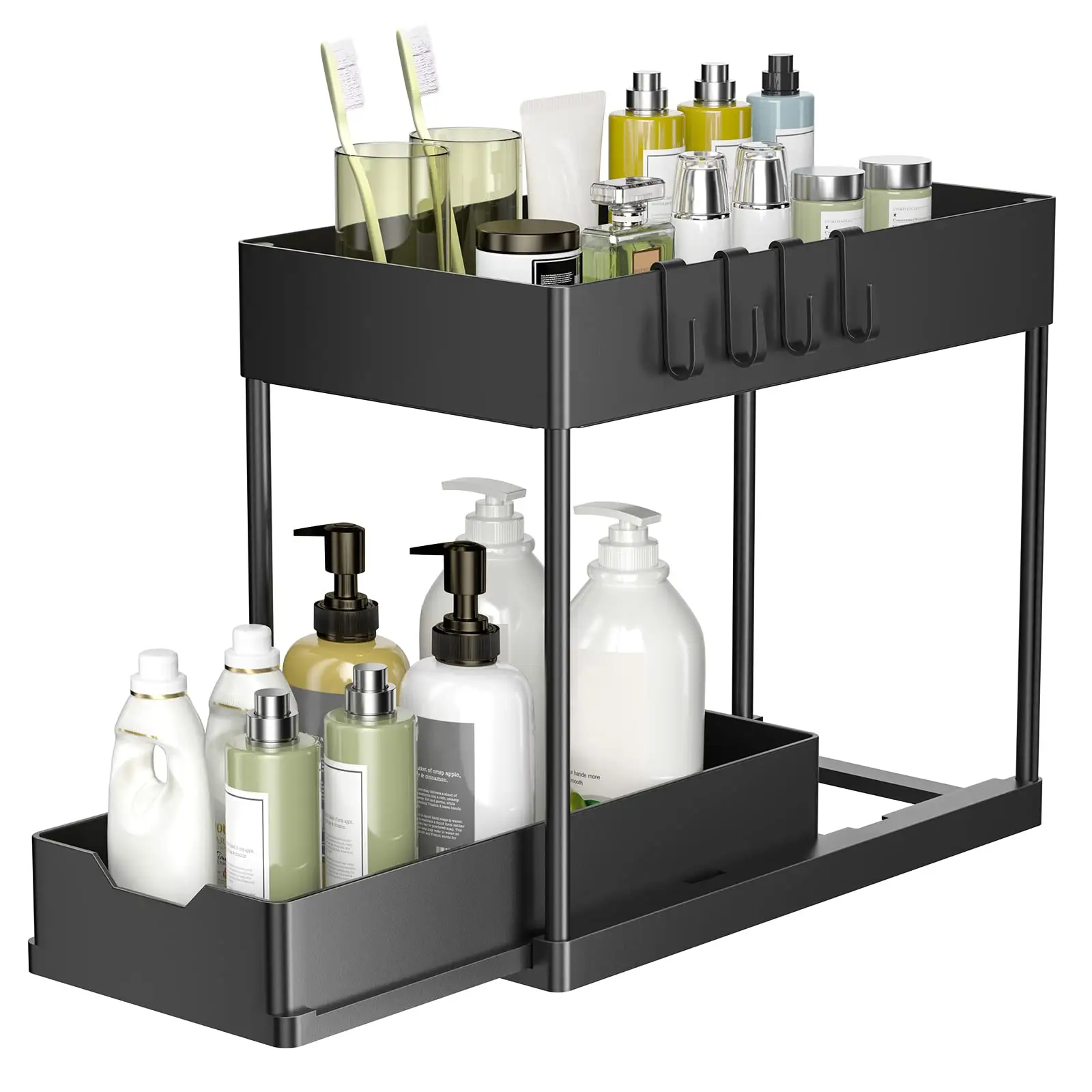Under Sink Organizers and Storage with Pull Out Drawers, 2 Tier Under Sliding Cabinet Basket Organizer