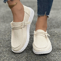 Mocassins en toile pour femmes, à enfiler, avec lacets élastiques, semelle plate, confort décontracté, talon convertible, 2 couleurs