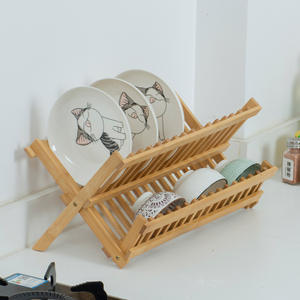 Bambu çift katmanlı drenaj raf katı ahşap mutfak depolama raf kase raf çubuklarını kafes depolama raf - Product Image 3