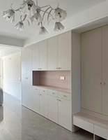 Armoire de chambre murale complète sans poignée, en composite, avec bureau d'ordinateur modulaire intégré et miroir