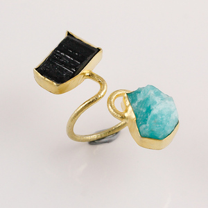 Bague plaquée or en argent sterling 925, tourmaline noire naturelle, bague en pierres précieuses aigue-marine, exportateur de bijoux en argent 925 fait à la main - Product Image 3