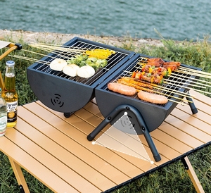Grande Barbecue à Charbon d'Bois Pliable Double Face pour Extérieur avec Cheminée et Thermomètre pour Griller le Bacon - Product Image 4