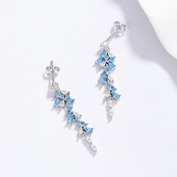 Boucles d'oreilles délicates en argent 925 bleu clair, motif forêt profonde, avec une touche luxueuse et sophistiquée