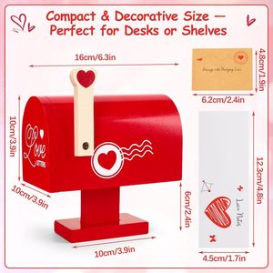 Valentine's Day Wooden Mailbox <b>Red</b> Solid Wood Card Holder Note Storage <b>Box</b> for Love Letters and Small <b>Gifts</b> - Product Image 4
