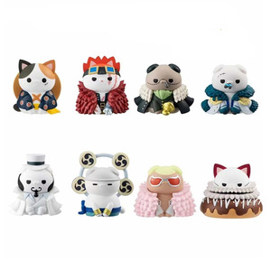 8 couleurs dans un ensemble 3-4cm Anime mignon chat Style <span class=keywords><strong>Luffy</strong></span> chapeau de paille <span class=keywords><strong>équipage</strong></span> modèle avec base pour décoration de gâteau de voiture - Product Image 1