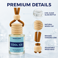 Diffuseur de parfum suspendu pour voiture, flacon en verre 8ml, bouchon en bois, parfum Glace Fraîche, longue durée, rechargeable, logo personnalisé, OEM, vente en gros