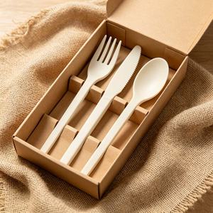 Vaisselle écologique compostable CPLA, couverts jetables biodégradables, cuillère, couteau, fourchette pour le camping et la restauration - Product Image 4
