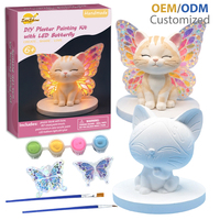 Kit de peinture sur plâtre DIY avec figurine de chat féerique papillon LED, jouet artisanal à peindre soi-même pour enfants, ensemble cadeau d'anniversaire