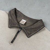 Sweat-shirt 370g personnalisé avec logo, style rétro américain, en molleton brossé épais, couleur vieillie, col polo, demi-ouverture sur la poitrine