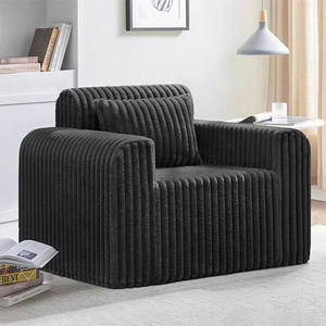 Black Jumbo Corduroy Plush Single Sofa <strong>Bed</strong> Modern Wide <strong>Arm</strong> Oversized Lounge <strong>Chair</strong> with Lumbar Pillow for Living Room - Product Image 1