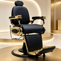 Fauteuil de barbier noir doré de qualité supérieure, dossier plissé vertical et accoudoirs ovales