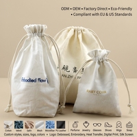 Pochette à cordon en sergé de coton doux de luxe pour bijoux, sac anti-poussière en toile de lin recyclable avec logo personnalisé imprimé