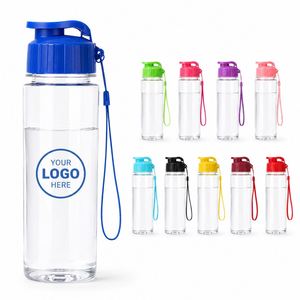 Bouteille d'eau sport en plastique PET personnalisée avec sangle de transport, portable, anti-fuite, transparente, pour la salle de sport, les activités de plein air et les voyages - Product Image 1