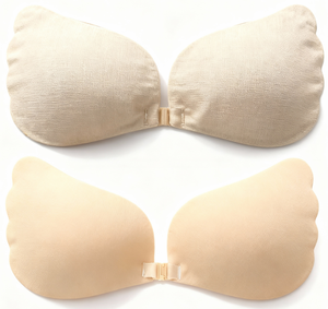 工場価格 セクシーなワイヤーなしディープV スパンデックス/ナイロン 粘着ブラ フロントバックル シームレスプッシュアップ粘着ブラ ローカットパーティー用 - Product Image 6