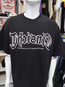 Custom Logo <b>Black</b> <b>Men</b> Streetwear Gothic Letter Print <b>Short</b> <b>Sleeve</b> O-Neck T-<b>Shirt</b> - Product Image 2