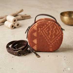 Handcrafted Rust Orange Circle Bag Textured Woven Crossbody Purse Aesthetic Mini Bag Bulk Export India - Product Image 3