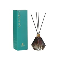 Diffuseur de parfum élégant en verre gris cristal sans alcool de 100 ml, artisanal, avec bâtonnets noirs, huile essentielle de qualité supérieure pour la diffusion