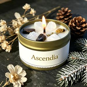 เทียนหอมอะโรมาเธอราพีจากถั่วเหลืองทรงกลม Ascendia พร้อมคริสตัลบำบัด สำหรับโยคะและการทำสมาธิ ในกระปุกโลหะสวยงาม 1 ไส้เทียน กลิ่นดอกไม้ - Product Image 2