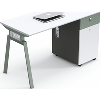 Poste de travail modulaire moderne pour 4 personnes avec cloisons en bois écologiques, montage facile, bureau individuel autoportant pour personnel