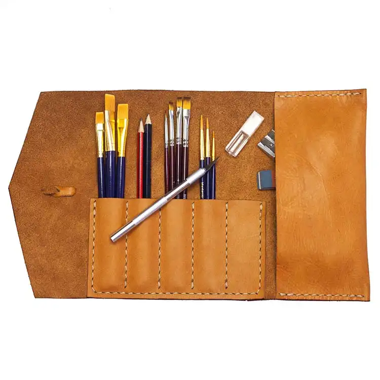Étui en cuir véritable personnalisé, trousse à crayons de luxe, sac à stylos en rouleau pour les fournitures scolaires, porte-sac de maquillage et cosmétique, 1 pièce