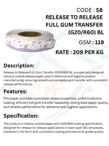 Premium Release to Release Full Gum Transfer <b>Paper</b> <b>Roll</b> High Performance Adhesive Carrier Film for Sanitary Napkin and Hygiene - Product Image 5
