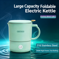 Bouilloire électrique pliable portable avec pot intérieur en acier inoxydable 316, vente directe d'usine, grande capacité 800 ml, bouilloire de voyage