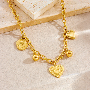 European American Retro Heart Pendant Chain Gold Plated Necklace <b>Bracelet</b> <b>Set</b> Women's Fashion Jewelry Gift - Product Image 2