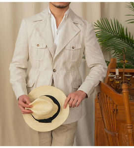 Nuova Collezione Primavera 2025 Giacca Safari Retrò da <span class=keywords><strong>Uomo</strong></span> 100% <span class=keywords><strong>Lino</strong></span> Traspirante di Alta Qualità Giacca Casual Multitasche da Gentiluomo per <span class=keywords><strong>Uomo</strong></span> - Product Image 3