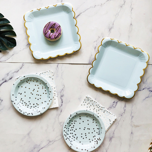 Lot de vaisselle <span class=keywords><strong>jetable</strong></span> nouveau Style, ensemble d'assiettes en papier <span class=keywords><strong>bleu</strong></span>, serviettes, tasses à points argentés pour décorations de fête d'anniversaire et de mariage 44 pièces - Product Image 2