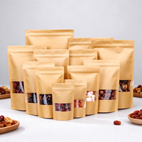 Sacs en papier kraft brun en gros avec fermeture éclair, pochettes verticales avec fenêtre transparente pour le stockage alimentaire (bonbons, thé, produits secs)