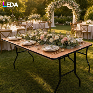 LEDA - Mesa Rectangular Plegable de Metal Color Madera Natural para Eventos y Fiestas al Aire Libre, Ideal para Hoteles y Bodas - Product Image 1