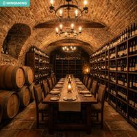 Ensemble table et chaises en bois pour salle à manger, mobilier de restaurant style cave à vin, ensemble de salle à manger vintage en bois de récupération pour projet hôtelier ou vignicole