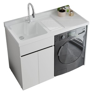 Meuble de buanderie intégré avec lavabo, armoire de rangement pour machine à laver, combinaison idéale pour balcon - Product Image 5