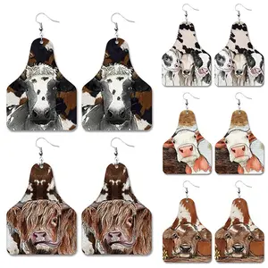 korean Retro Farm Cow Leather Earrings Western Cowboy PU Earrings Jewelry earrings wholesale bulk