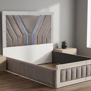 Athome Love Paris European Soft <b>Bed</b> Modular Upholstered <b>LED</b> Headboard Grey Fabric Silver Mirror <b>Frame</b> Queen/King Size - Product Image 3