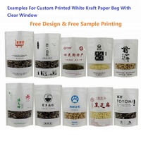 Stand up White Kraft Paper Reclosable Ziplock Plain Heat Sealable Food Packaging Doypack Pouches Bags With Matte Window