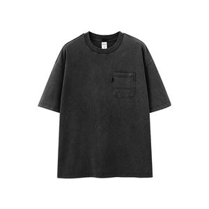 Camiseta vintage lavada 2025 270GSM de peso pesado, bolsillo 100% algodón - Product Image 1