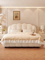 Cremefarbenes Massivholz-Rahmenbett Modernes Einfaches Französisches Puff-Cloud-Design Hauptschlafzimmer Großes Bett 1,8m/1,5m Softbag-Bett