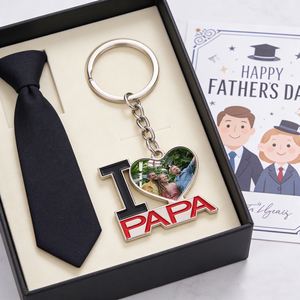 Llavero Sublimable con Forma de Corazón 'I Love Papa', Marco de Fotos Metálico Personalizado para el Día del Padre, Regalos Personalizados - Product Image 2
